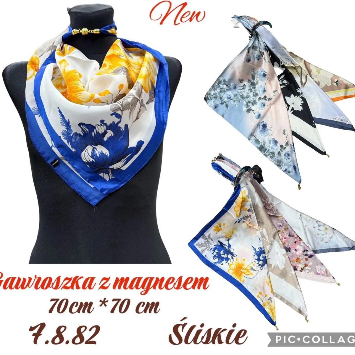 Chustki damskie 70x70 cm z magnesem, mix wzorów