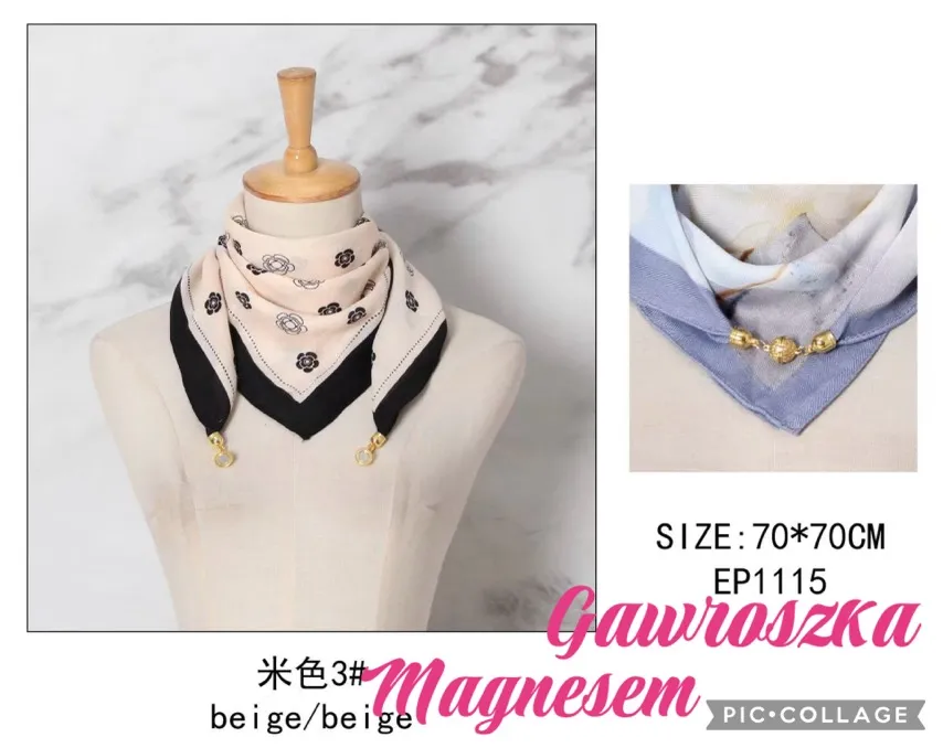 Chusta Damska z Magnesem beżowa/czarna EP115 70-70cm
