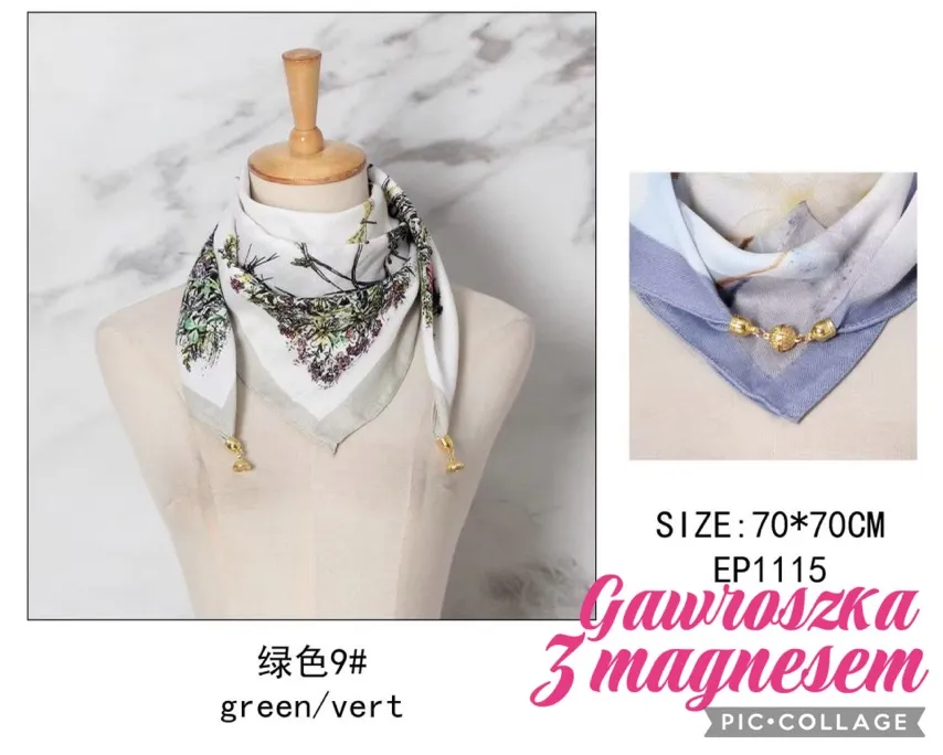 Chusta Damska z Magnesem Gawroszka Zielona Vert 70-70cm