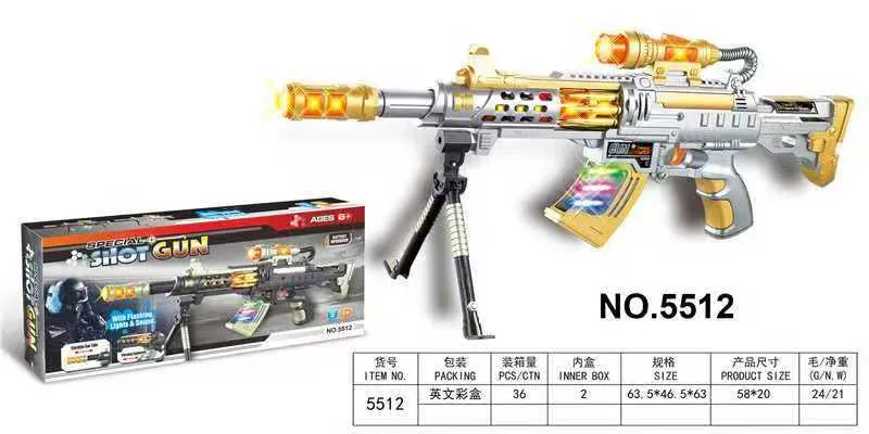 Pistolety Special Shot Gun 58cm, Światło i Dźwięk, Złoto-Srebrny