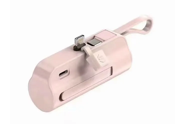 Power Bank 5000mAh Mini Różowy z Lightning i USB-C