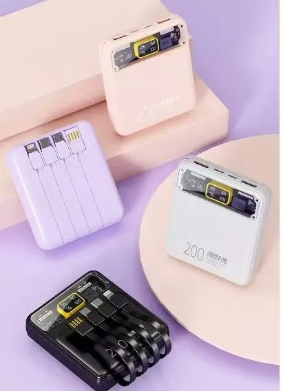 Power Bank 10000mAh z wbudowanymi kablami i wyświetlaczem Mix 8szt