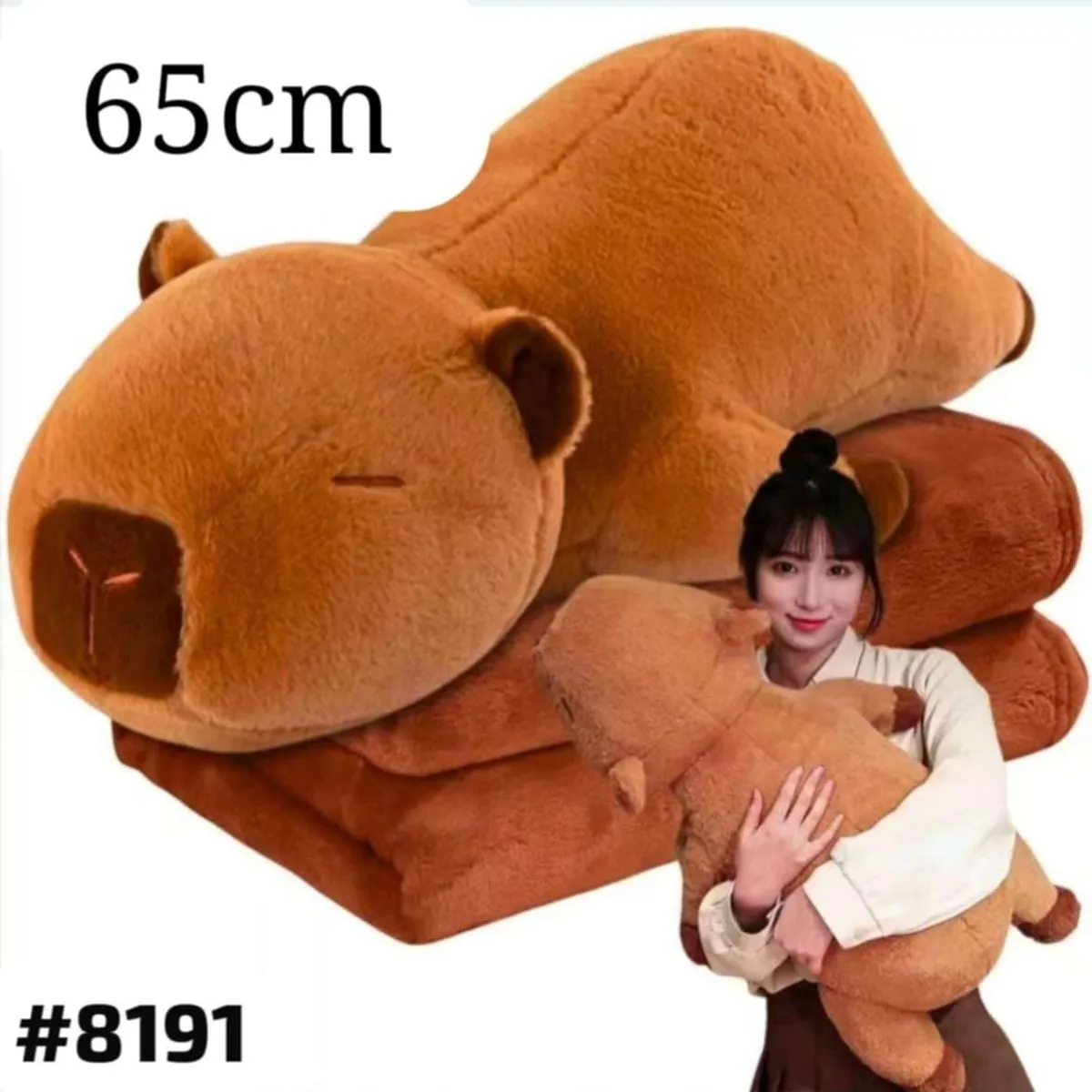 Maskotka Kapibara 65cm z kocykiem, pluszowa przytulanka brązowa