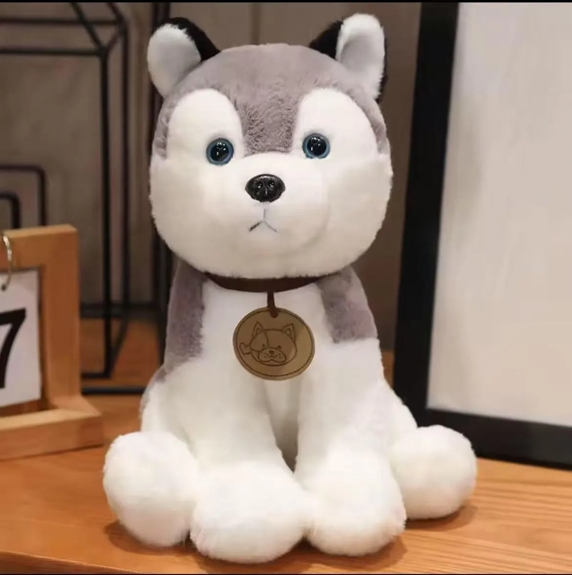 Maskotka Pluszowa Pies Husky 35CM Szaro-Biała z Obrożą
