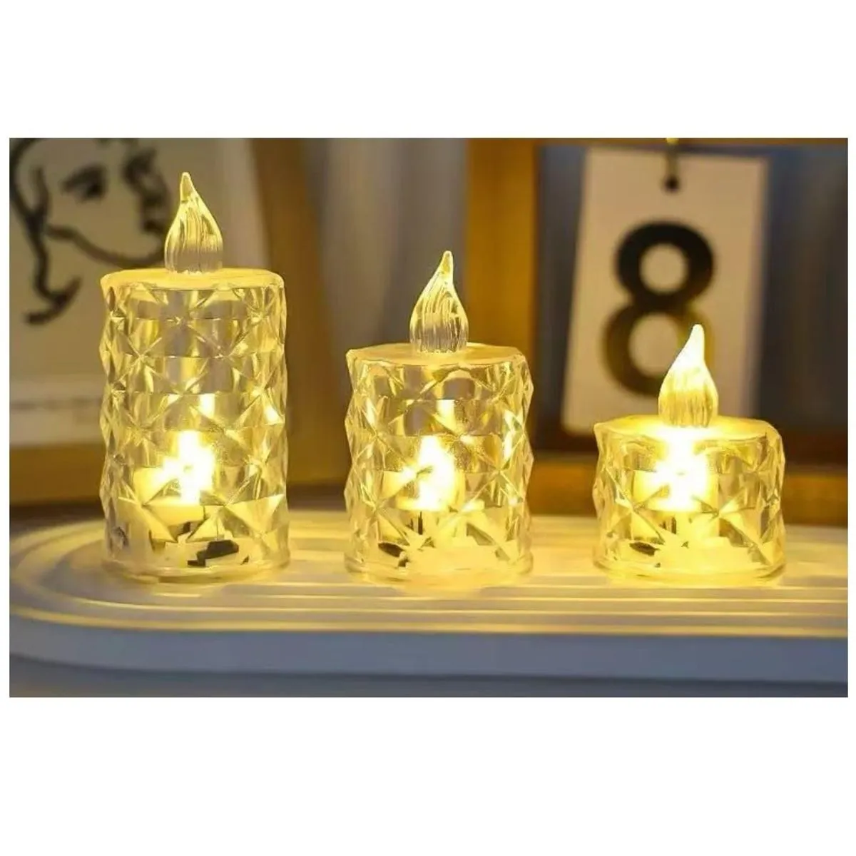 Świeczka LED Ozdoba Świąteczna 4x8cm Kryształowa Efekt Diamentu