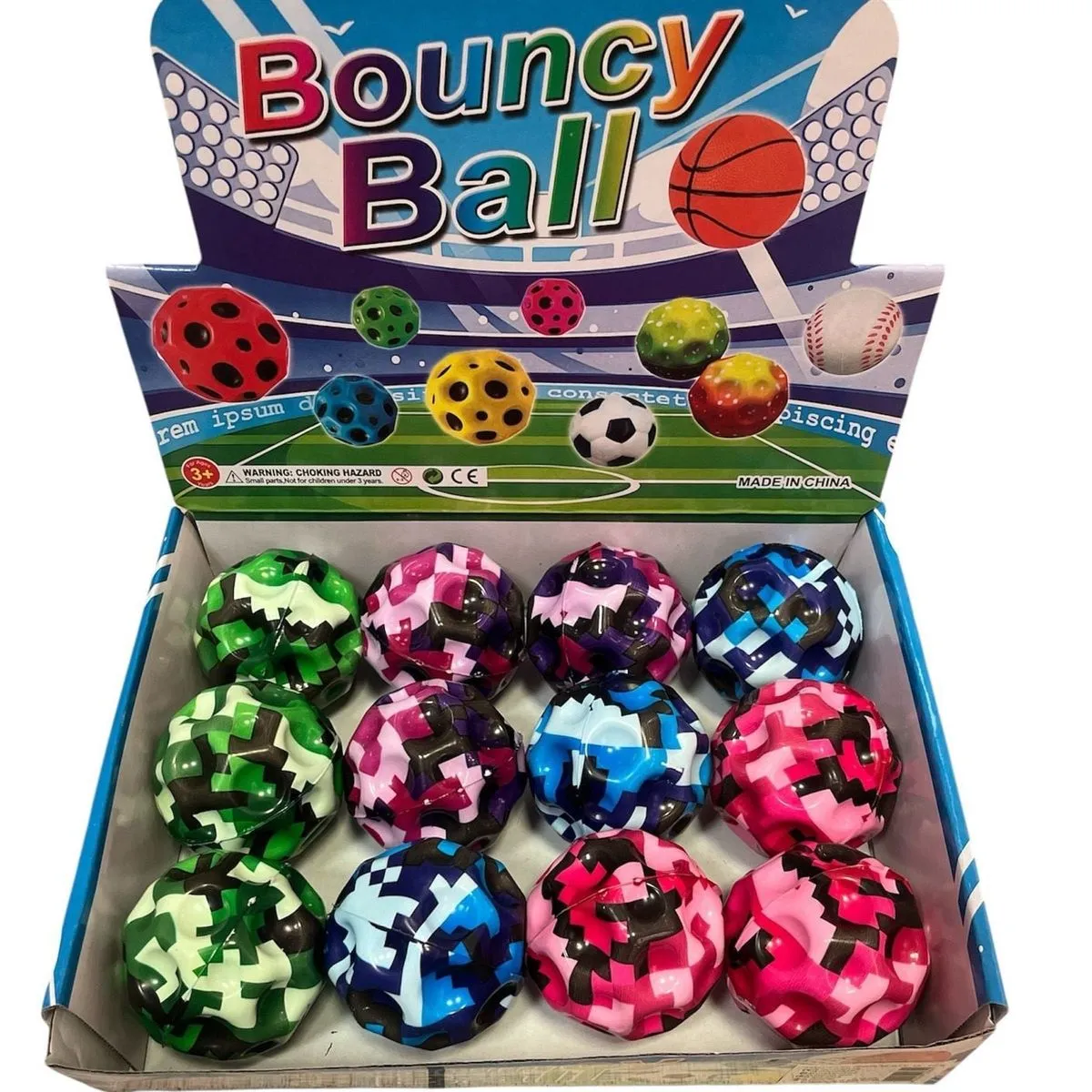Piłki Bouncy Ball Kauczukowe Pixel 12 szt. Nieregularny Kształt
