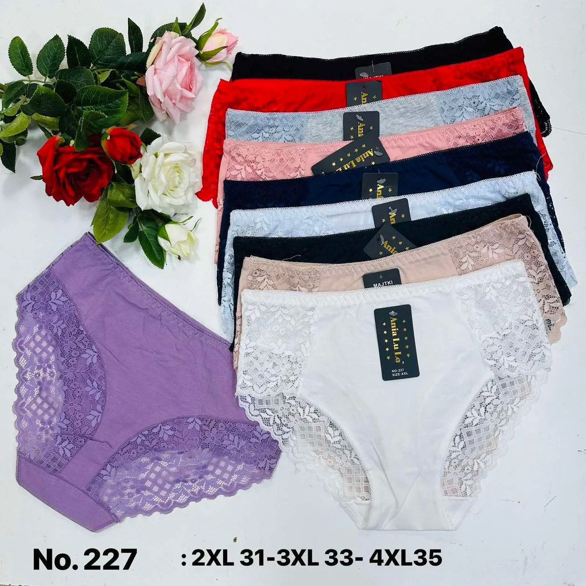 Majtki damskie 2XL-5XL z koronką, zestaw wielokolorowy