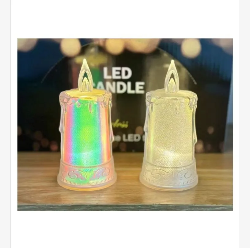 Świeca LED 12cm tęczowo-pryzmatyczna i biała