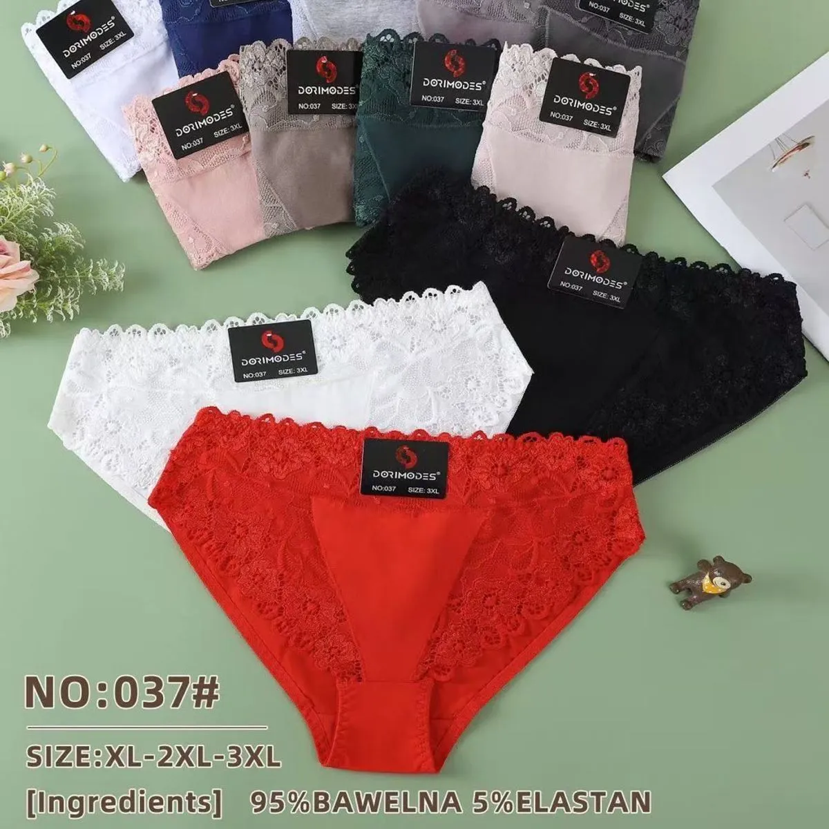 Majtki damskie koronkowe 95% bawełna 5% elastan XL-3XL NO:037