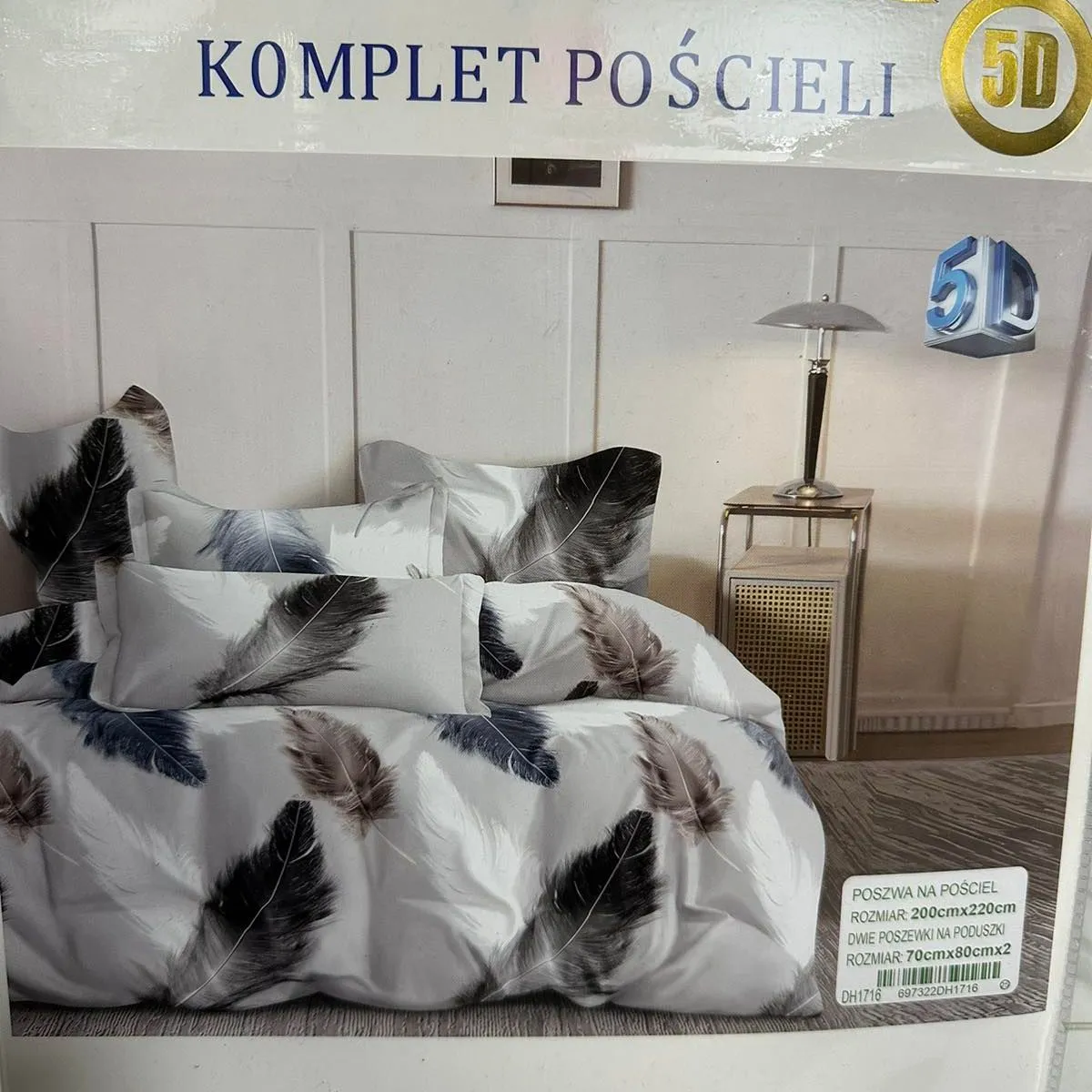 Komplet Pościeli Rui Bang 5D 200/220 szary pióra