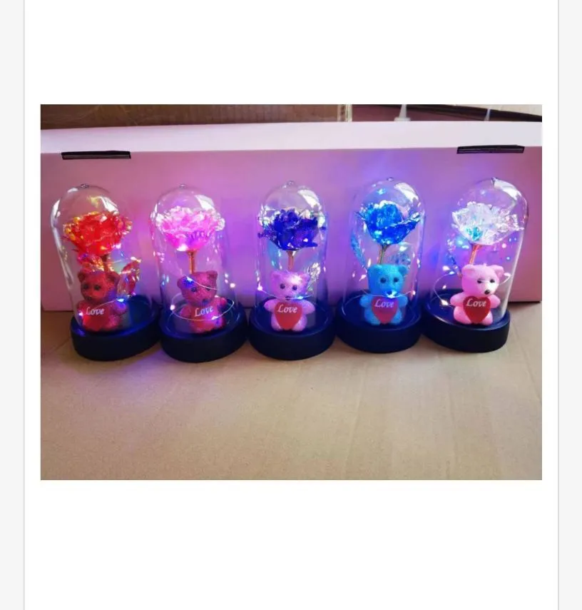 Pudełko 5 Lampki LED Róża z Misiem Kolorowe