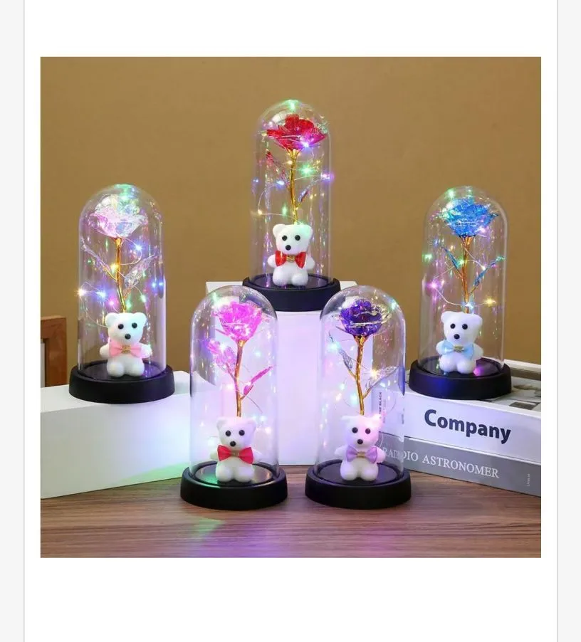 Pudełko Lampka z Kwiatami i Misiem LED