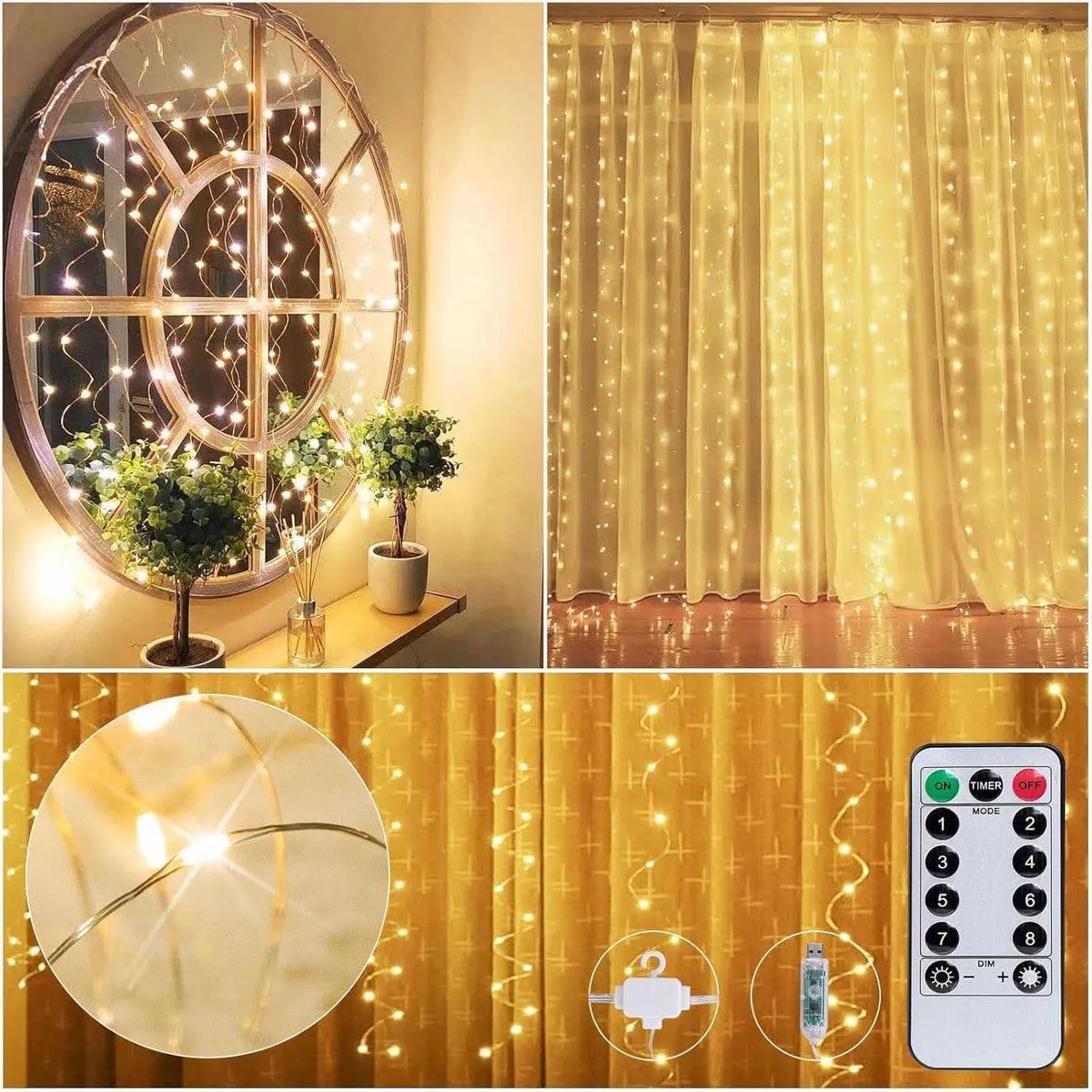 Lampki dekoracyjne LED 3m x 3m z pilotem