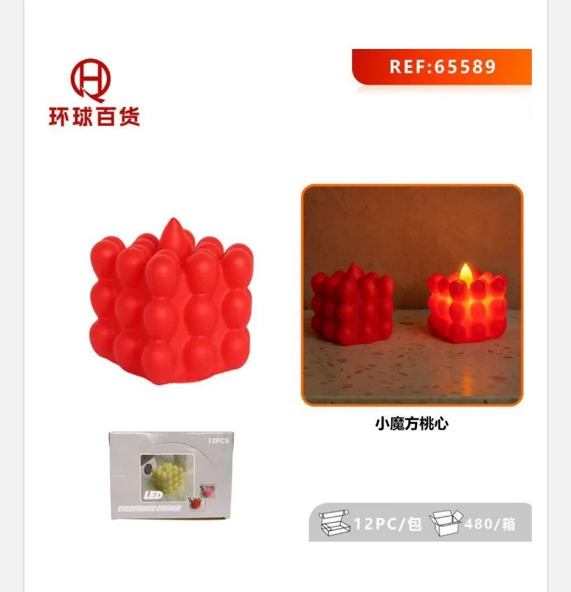 Świeca LED dekoracyjna czerwona kostka REF 65589