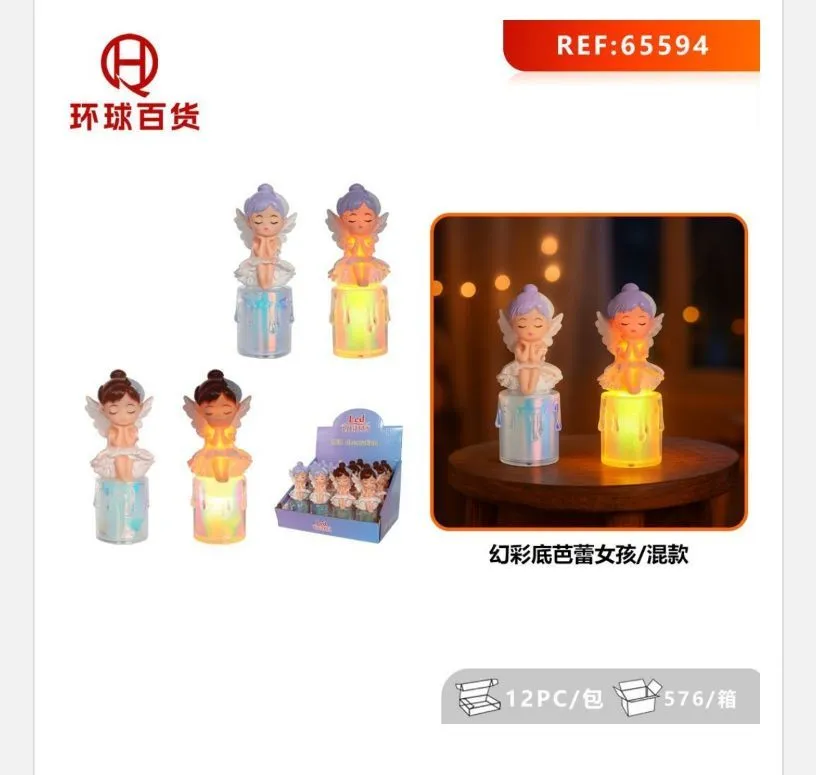 Świeca LED z aniołkiem niebieska REF-65594