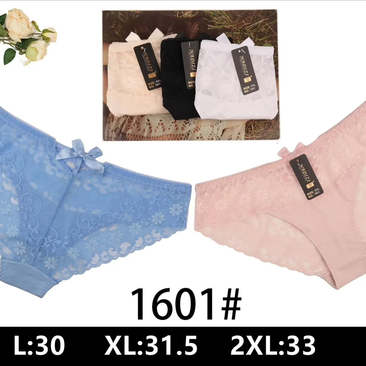 Majtki damskie koronkowe 1601# L:30 XL:31.5 2XL:33