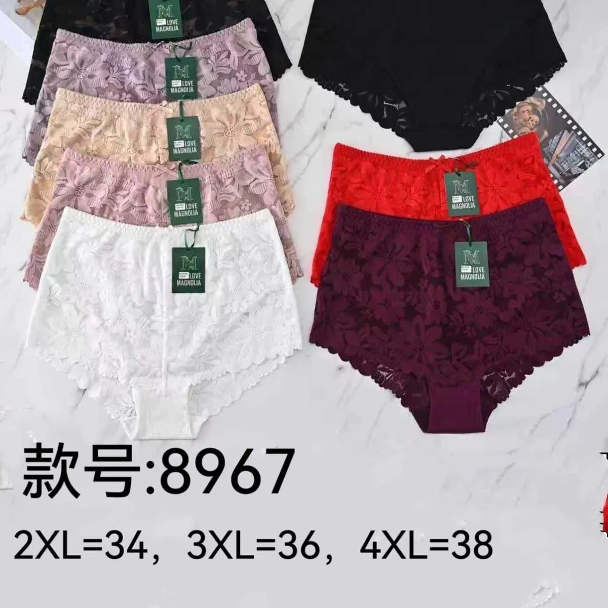 Majtki damskie koronkowe L-34, 3XL-36, 4XL-38, 8 szt.