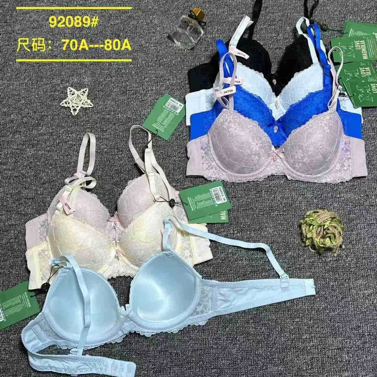 Biustonosz damski koronkowy 70A-80A czarny/biały/niebieski