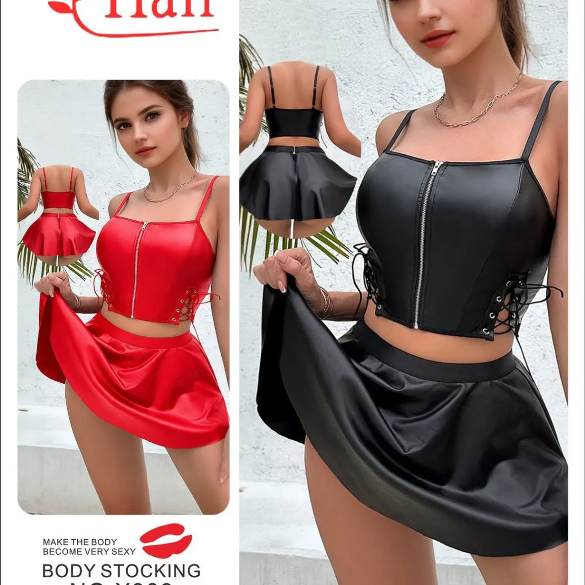 Pijama Damska Body Very Sexy Stocking Czerwona/Czarna XL