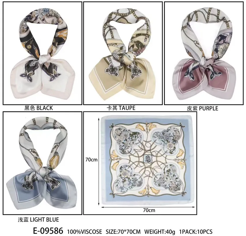 Szaliki damskie jedwabne 70x70cm 100% wiskoza 5 kolorów