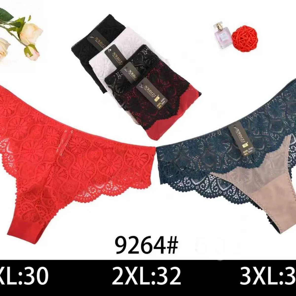 Majtki damskie koronkowe 4 szt XL:30 2XL:32 3XL:34 9264#