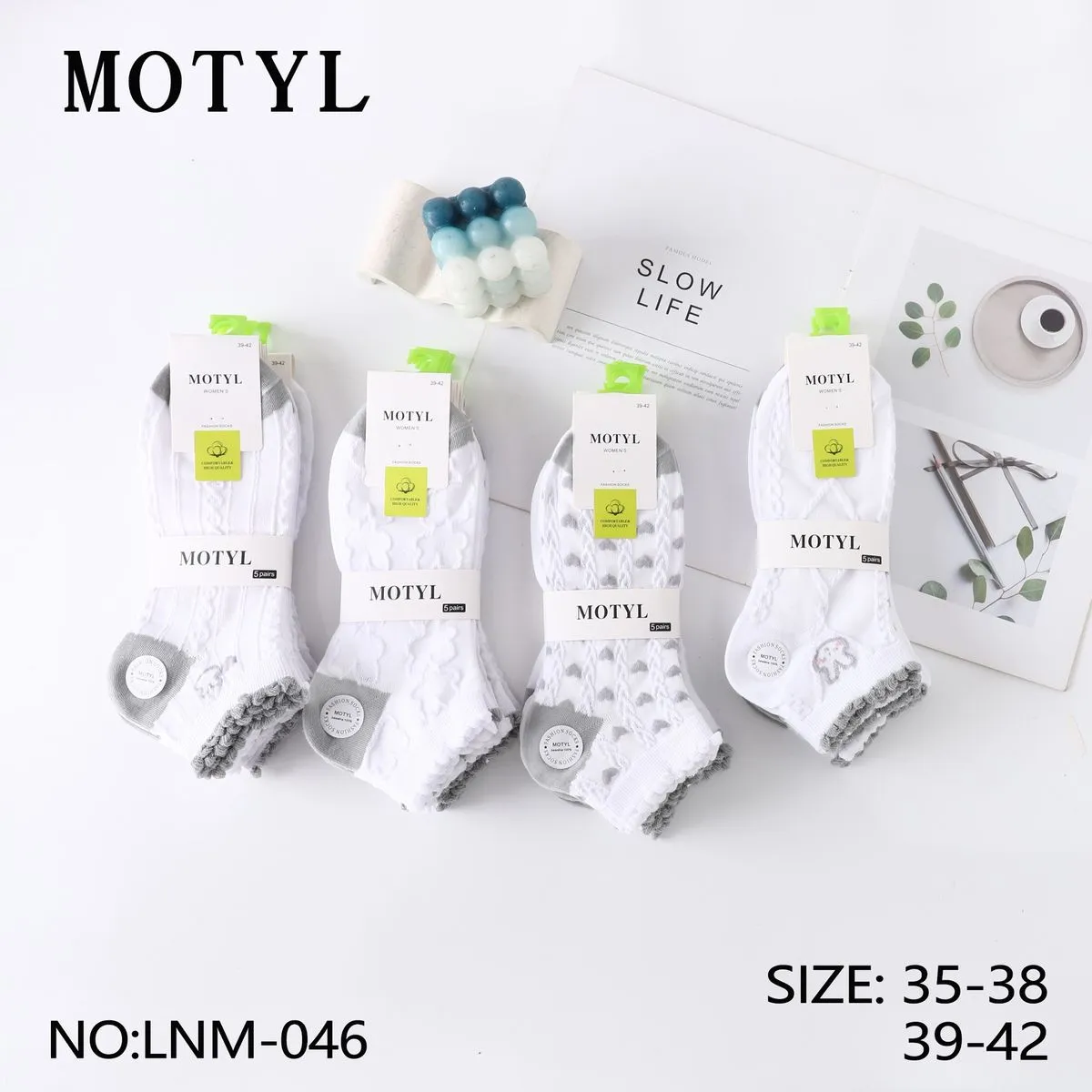 Skarpetki damskie Motyl białe z szarym 35-38/39-42