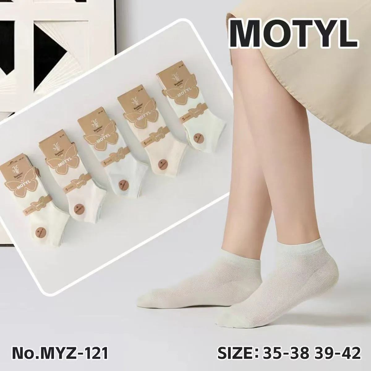 Skarpetki damskie motylkowe białe No.MYZ-121 roz. 35-38/39-42