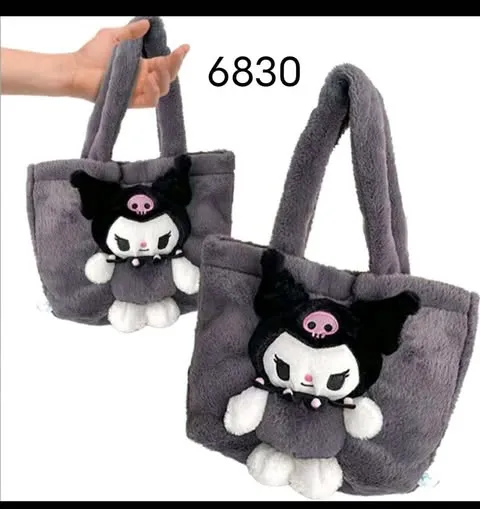Torebka Kuromi pluszowa szara, torba z maskotką 3D