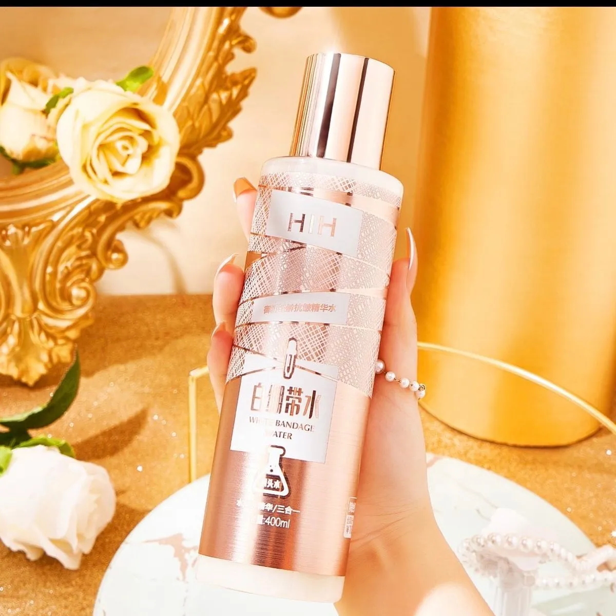 HIH Woda z Białym Bandażem 400ml Tonik do twarzy Rose Gold