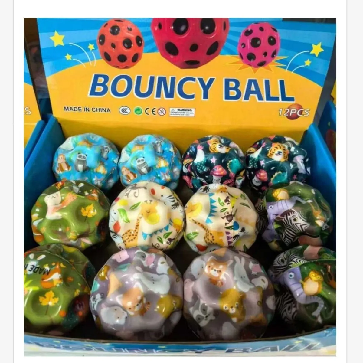 Piłka Bouncy Ball - Piłeczka Kauczukowa Wzór Zwierzęta 12szt