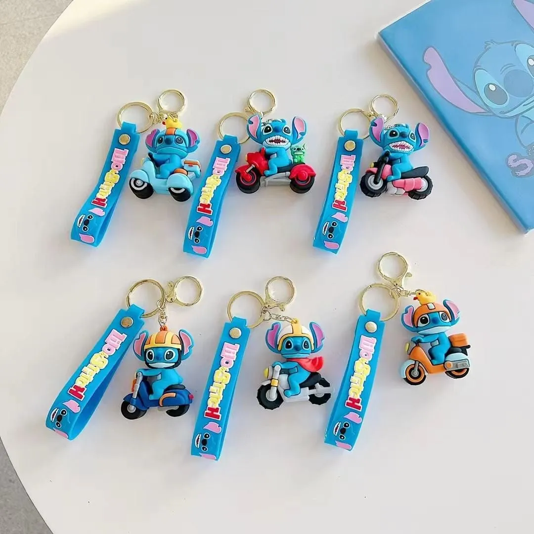 Brelok do Kluczy Stitch na Motorze, Figurka 3D z Paskiem - 12 szt.