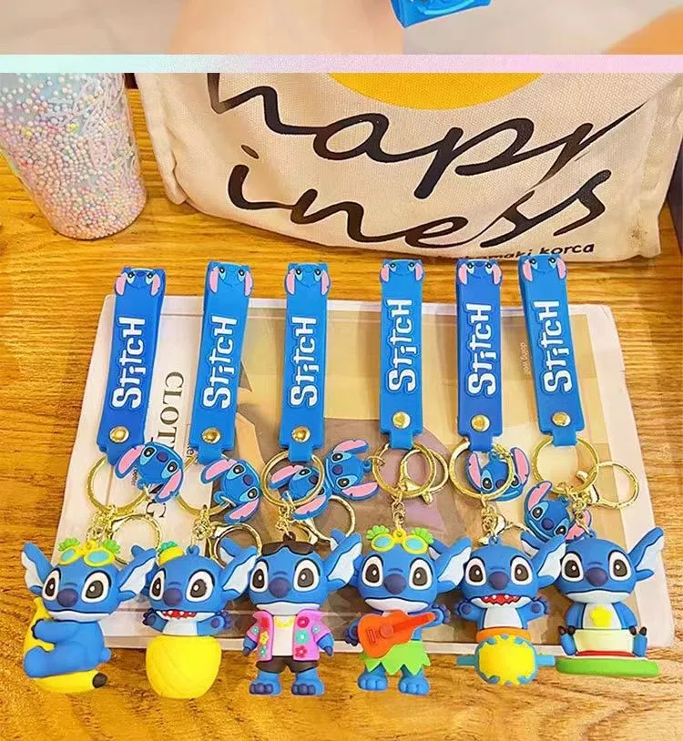 Brelok do Kluczy Stitch z Paskiem Silikonowy Figurka 3D Mix 12szt