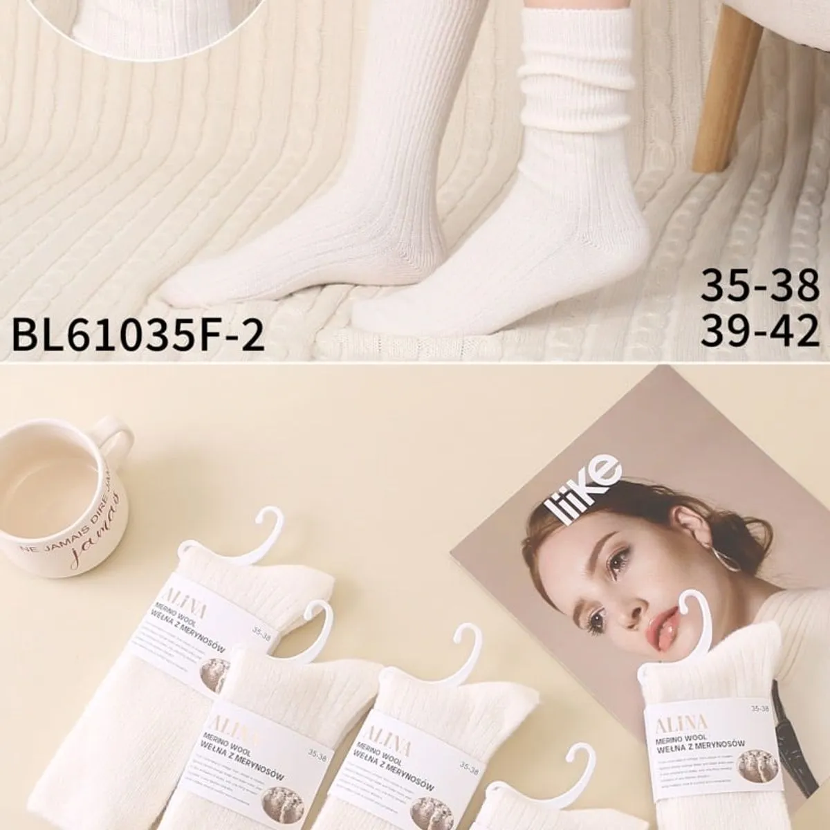 Skarpetki damskie Alina BLG1035-F białe 35-38/39-42