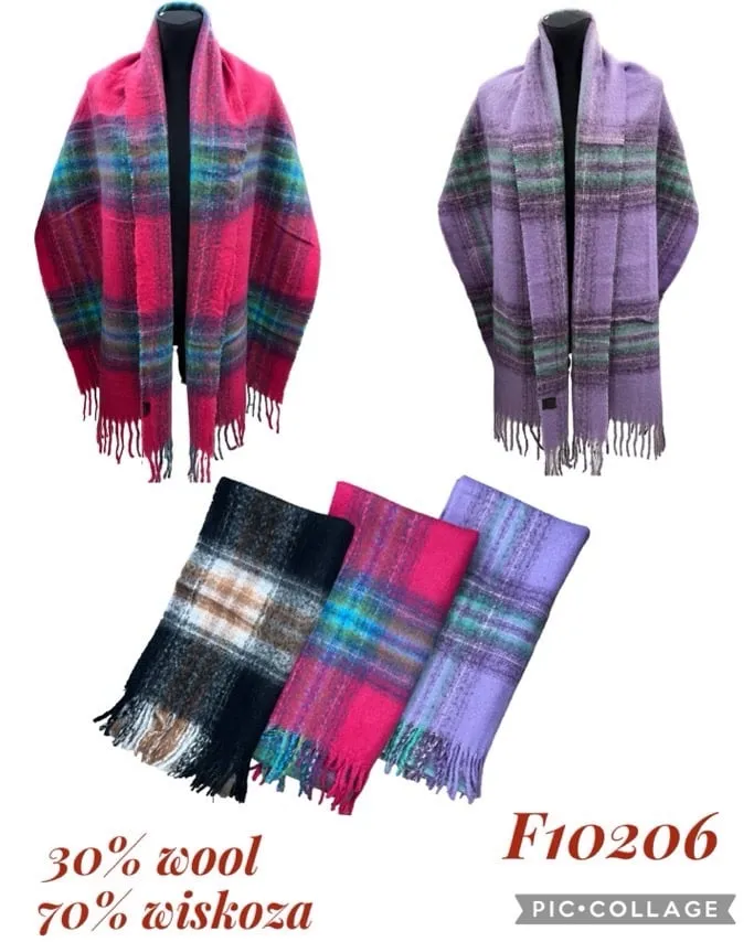 Szaliki damskie w kratę 30% wool 70% wiskoza F10206
