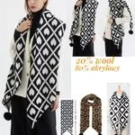 Szaliki damskie czarne-białe serca 20% wool