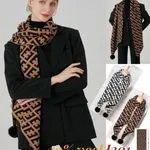 Szal damski wzór geometryczny brązowo-biały 20% wool