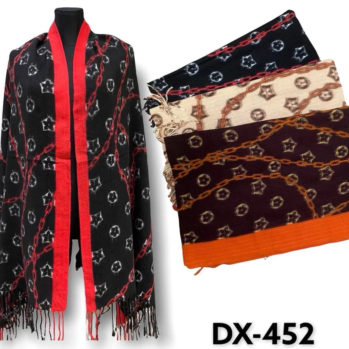 Szaliki damskie DX-452 czarny z gwiazdami, 12 szt/opak.