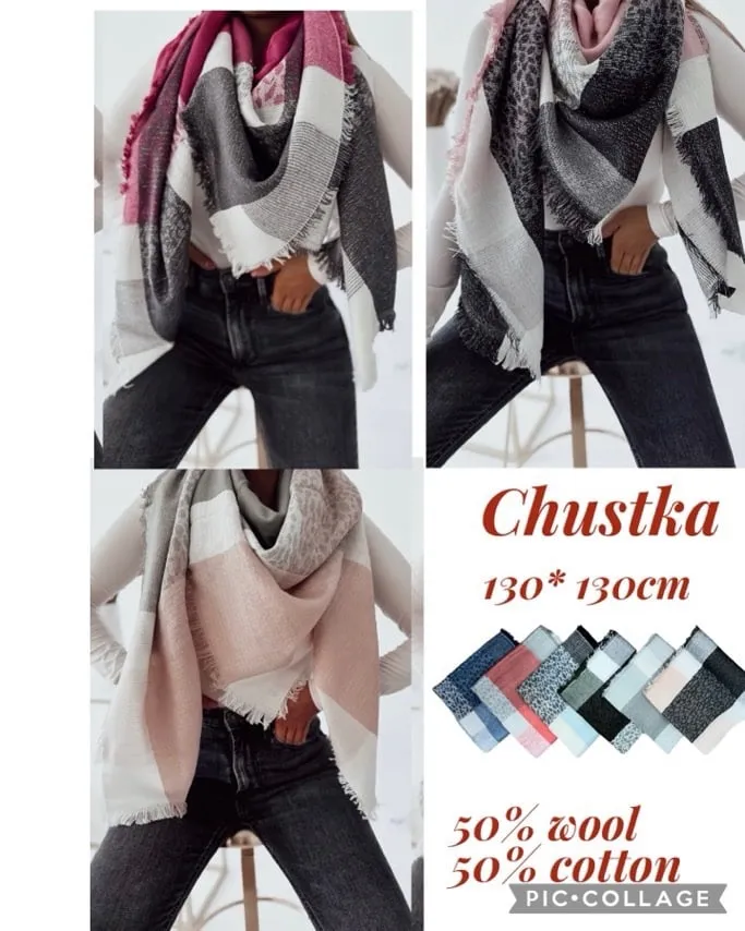 Chustka Damska 130x130cm 50% wool 50% cotton