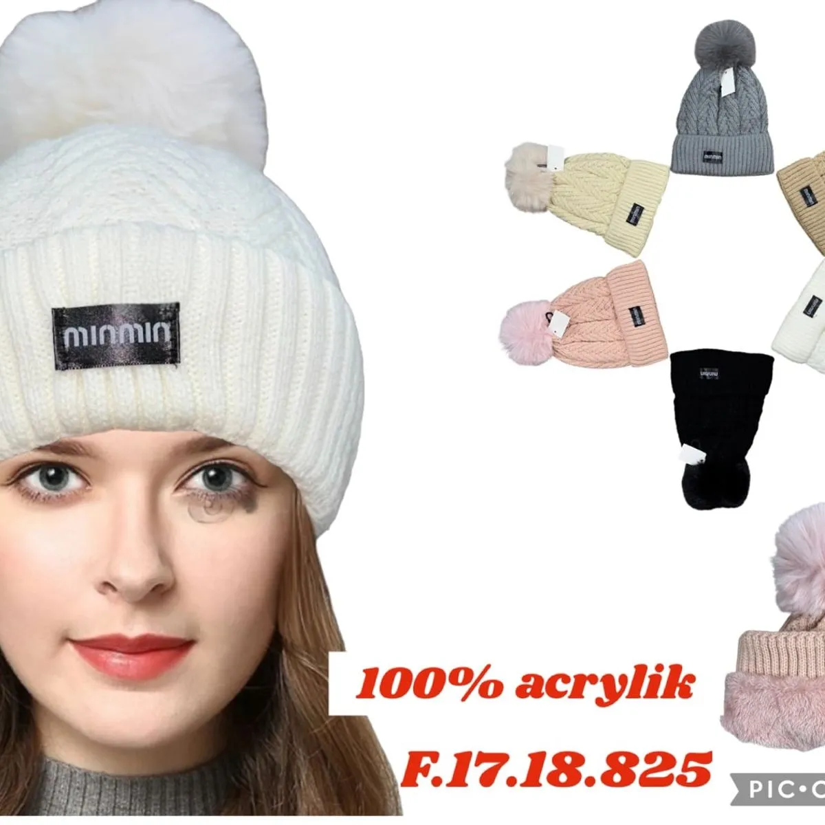 Czapki damskie z pomponem 100% akryl różne kolory