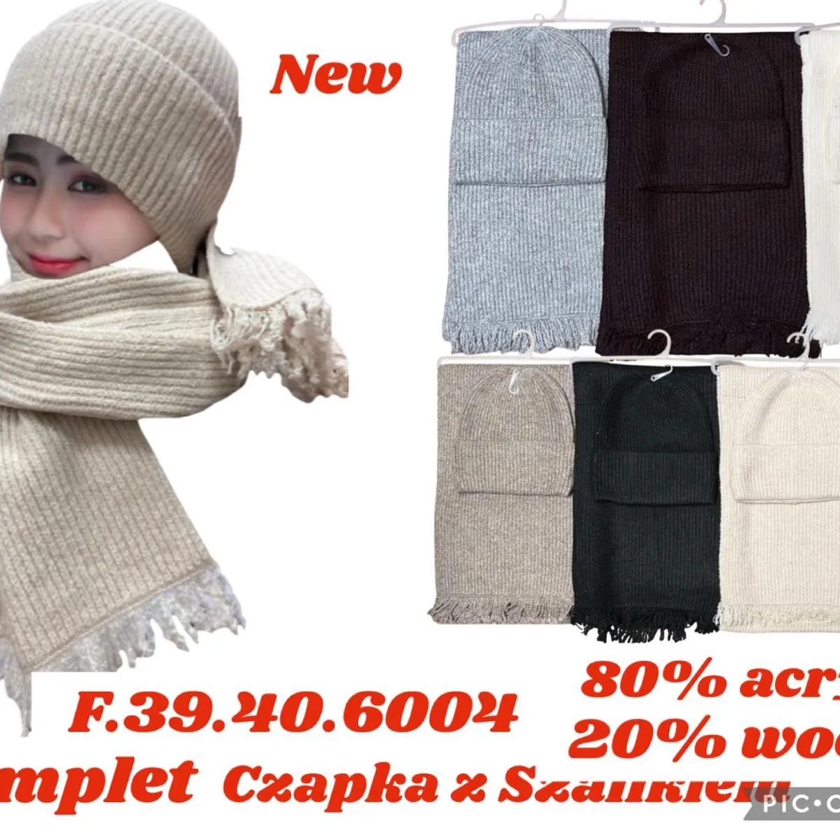 Zestaw czapka i szalik damski 80% akryl 20% wełna