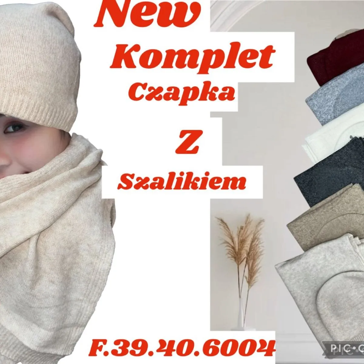 Komplet czapka damska ze szalikiem beżowy szary bordowy
