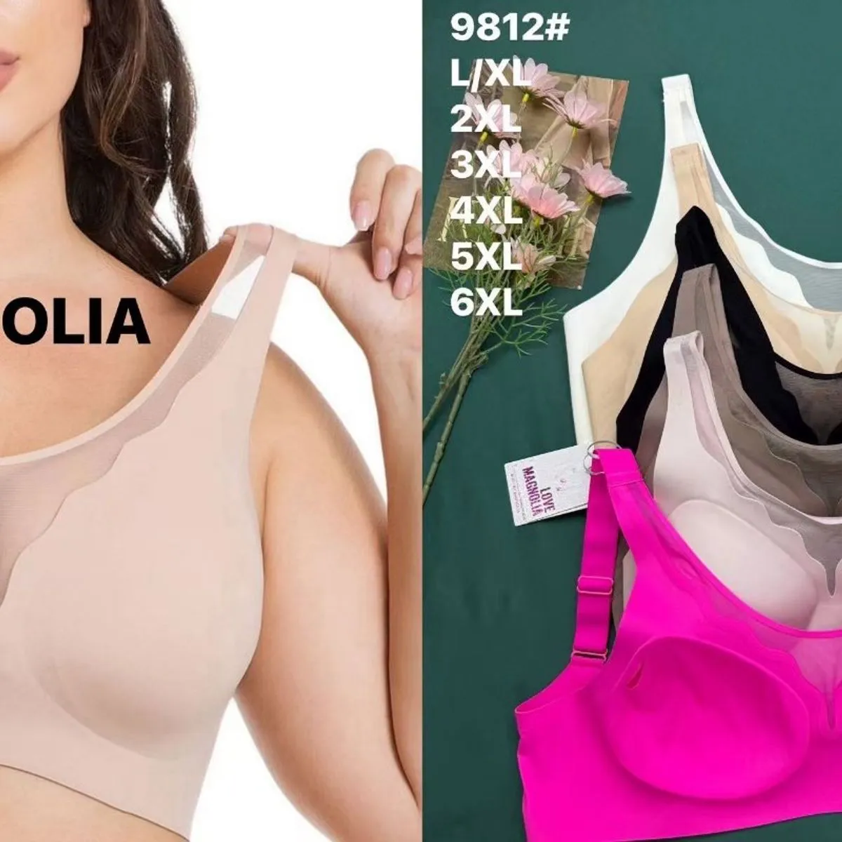 Biustonosz damski Magnolii bezszwowy L XL XXL 3XL 4XL 5XL 6XL