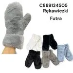 Rękawiczki damskie futrzane C88913450505 szary/beż/czarny