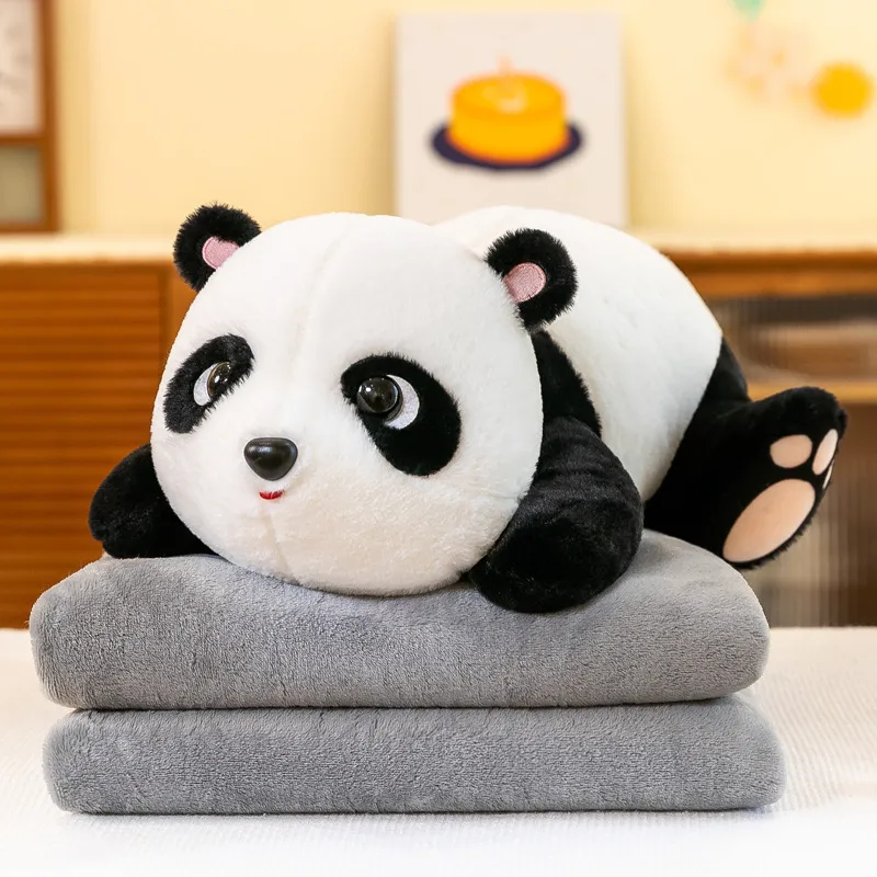 Maskotka panda z kocykiem szarym
