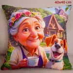 Poszewka drukowana Babcia i Dziadek z psem 40x40 cm