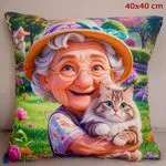 Poszewka drukowana Babcia z kotem 40x40 cm