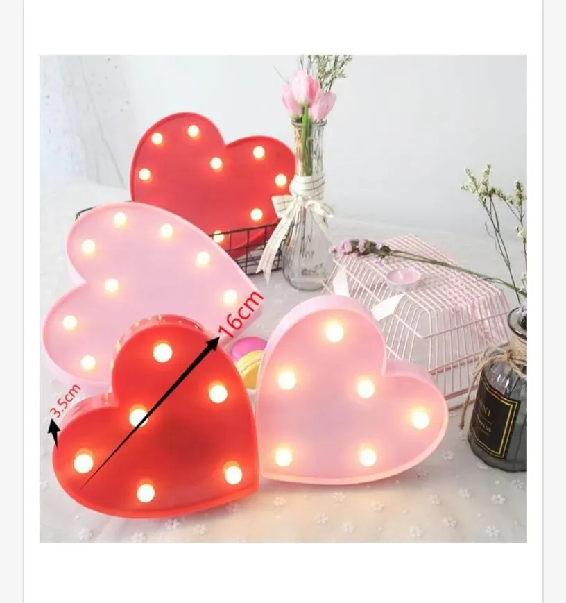Lampki LED w kształcie serca 16 cm różowe i czerwone