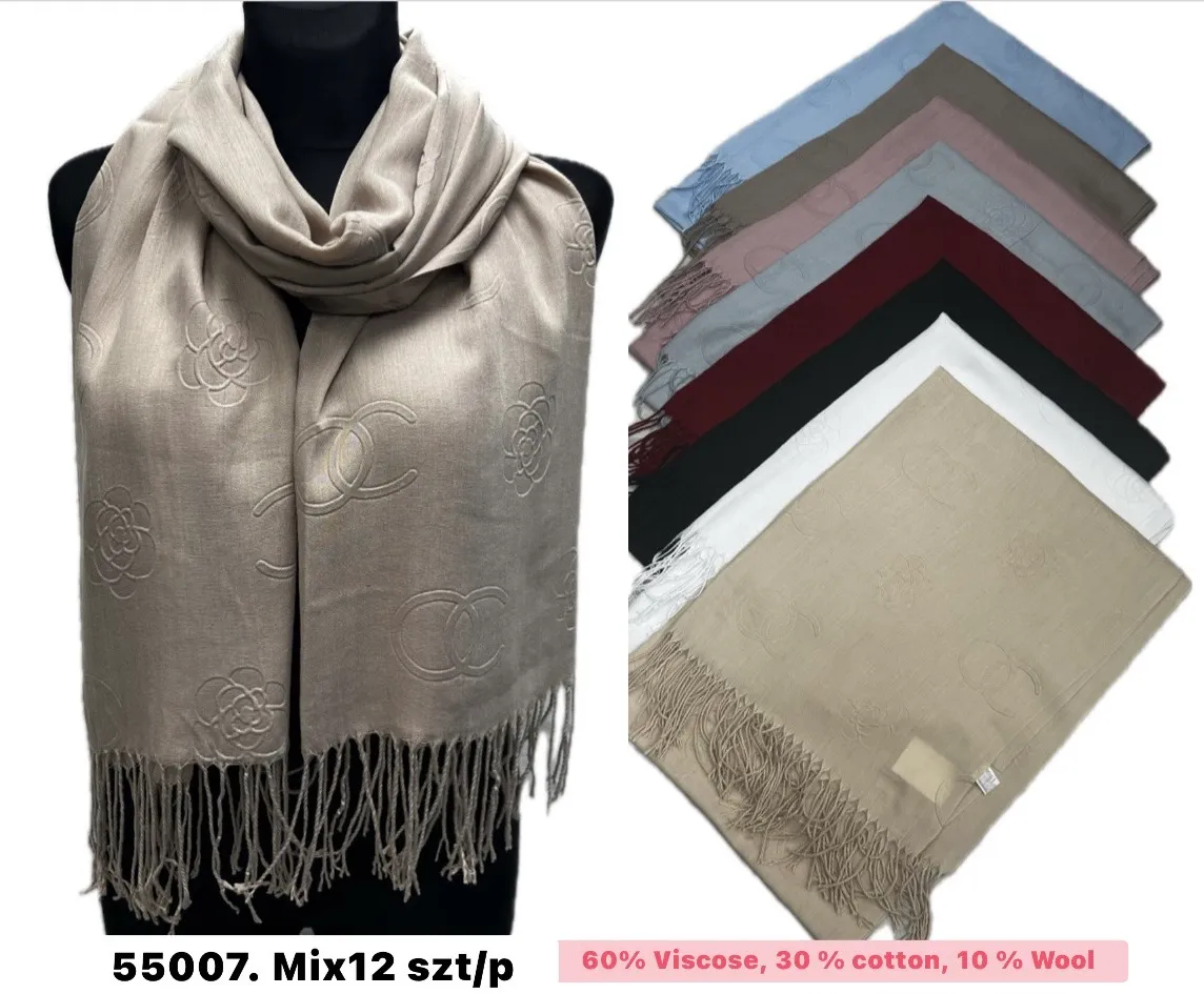 Szaliki damskie mix 12 szt 70% wiskoza 30% bawełna 10% wełna