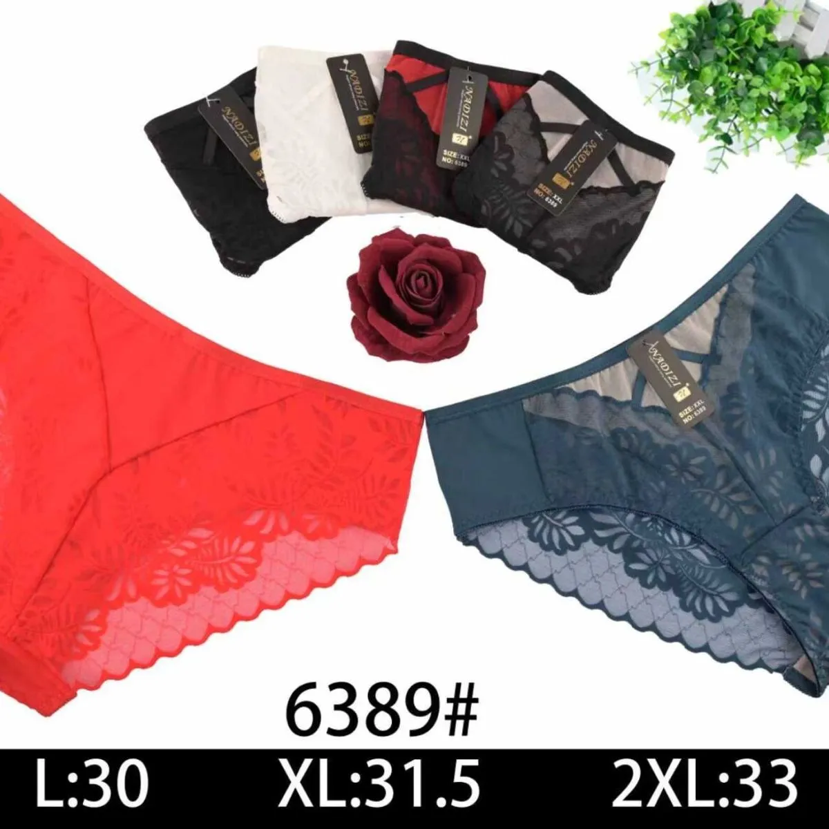 Majtki damskie koronkowe L:30 XL:31.5 2XL:33 cm 6389