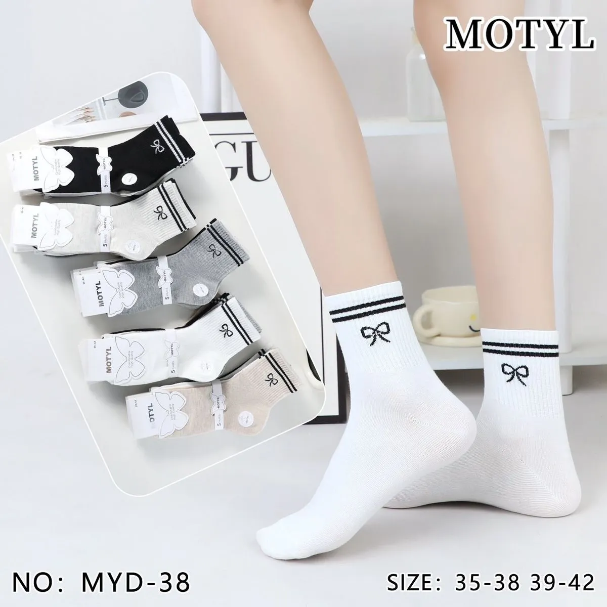 Skarpetki damskie motylkowe białe/szare/czarne roz. 35-38/39-42